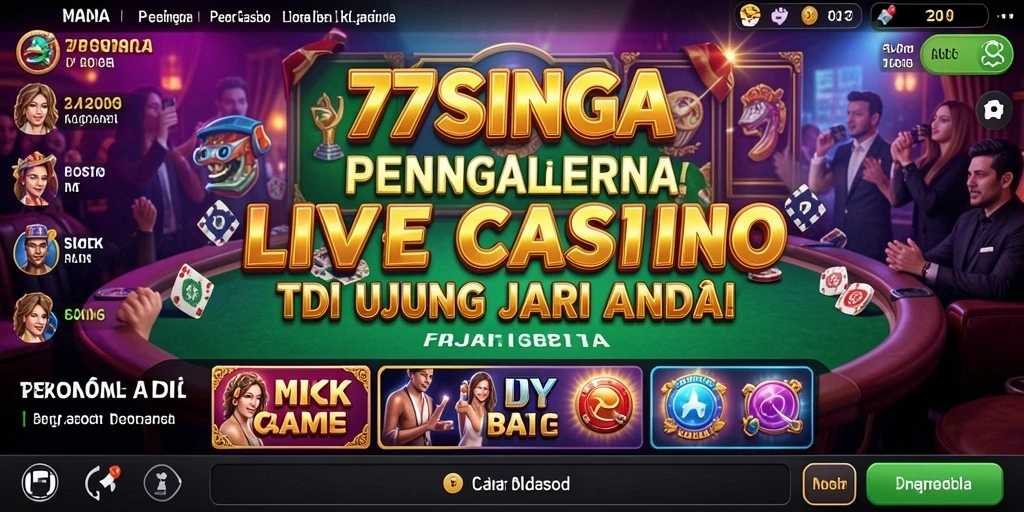 Screenshot gameplay 77SINGA yang menunjukkan dealer yang ramah dan interaksi pemain.