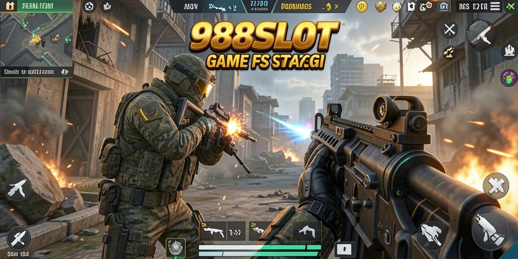 Tampilan gameplay intens dari 988SLOT dengan aksi menembak yang mendebarkan.