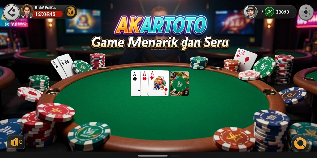 Screenshot utama AKARTOTO menampilkan gameplay poker yang seru dan menantang.