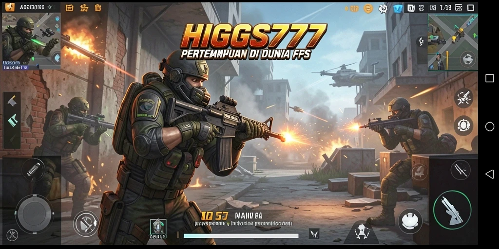 Screenshot utama menampilkan aksi pertempuran seru di HIGGS777.