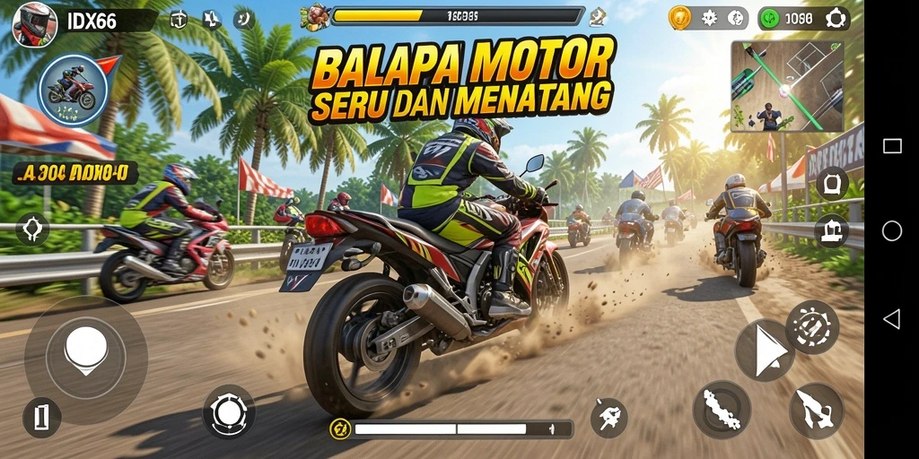 Tampilan gameplay seru balapan motor di IDX66.