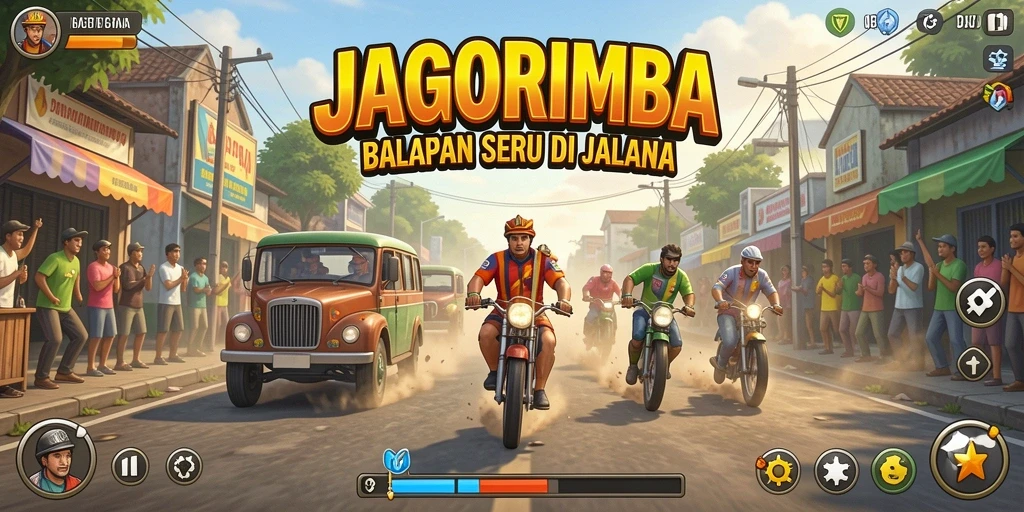 Tampilan gameplay <strong>JAGORIMBA</strong> yang menampilkan aksi balapan seru.