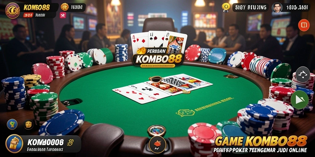 Tampilan gameplay menarik dari aplikasi KOMBO88 yang menyajikan poker online.