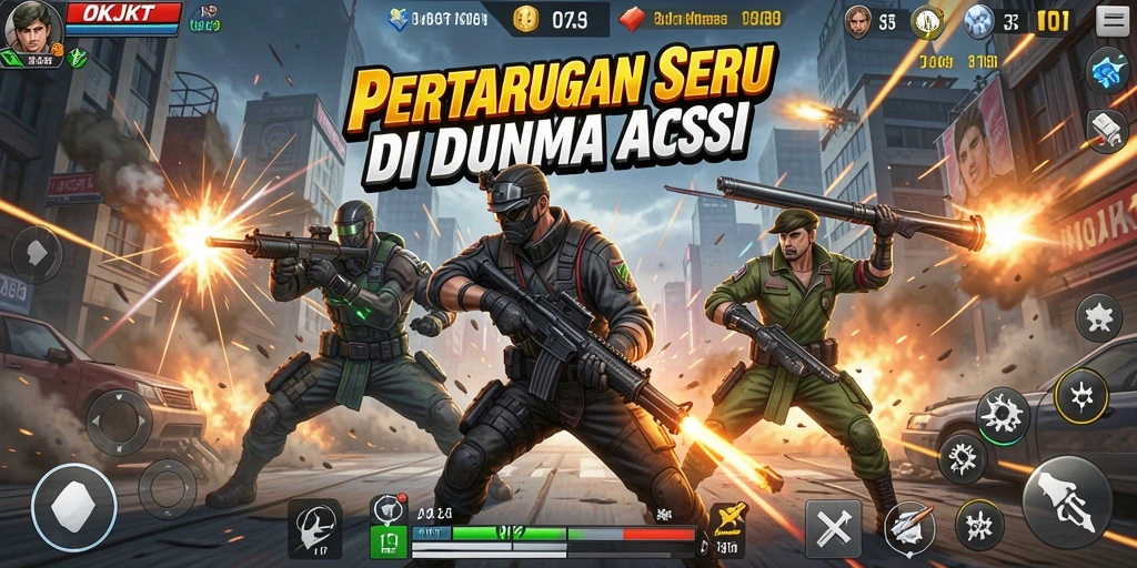 Tampilan gameplay seru OKJKT dengan aksi yang mendebarkan.