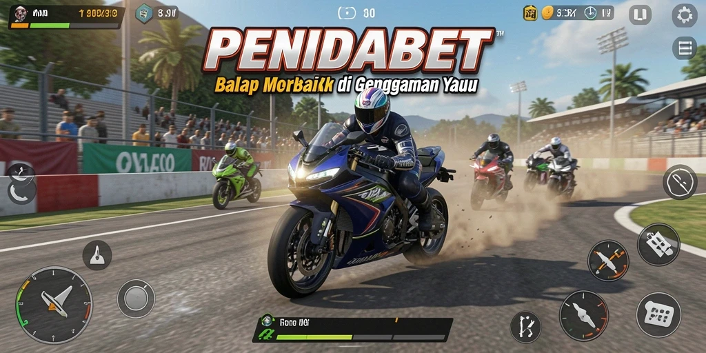 Screenshot gameplay PENIDABET yang menunjukkan balapan motor yang mendebarkan.