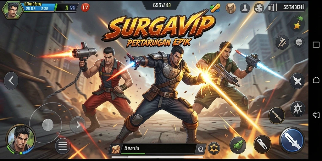 Screenshot gameplay SURGAVIP yang menunjukkan pertarungan aksi seru.