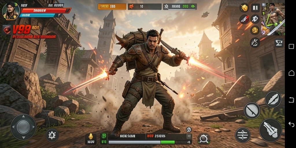 Tampilan gameplay V98 yang penuh aksi dan petualangan seru.